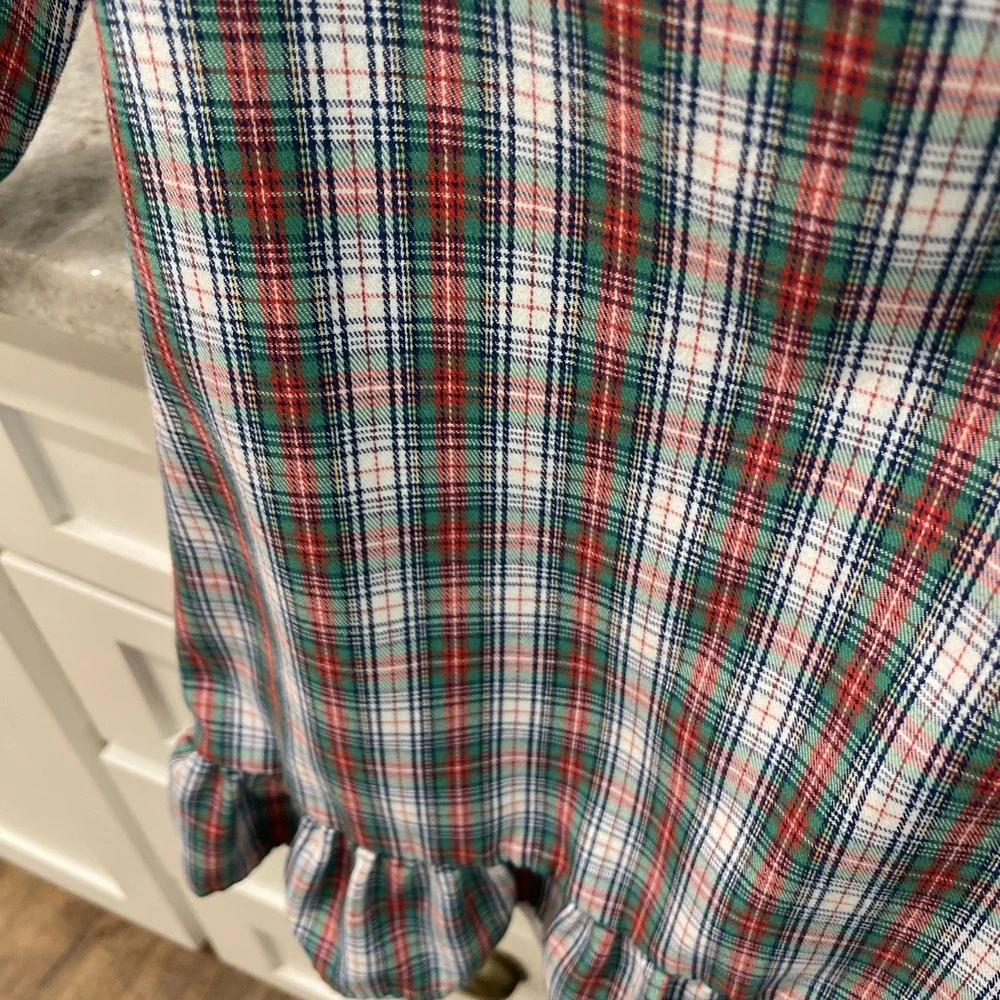 Beaufort Bonnet Girls Gown Child Size 3T Toddler Blue Green Plaid Eyelet Trim